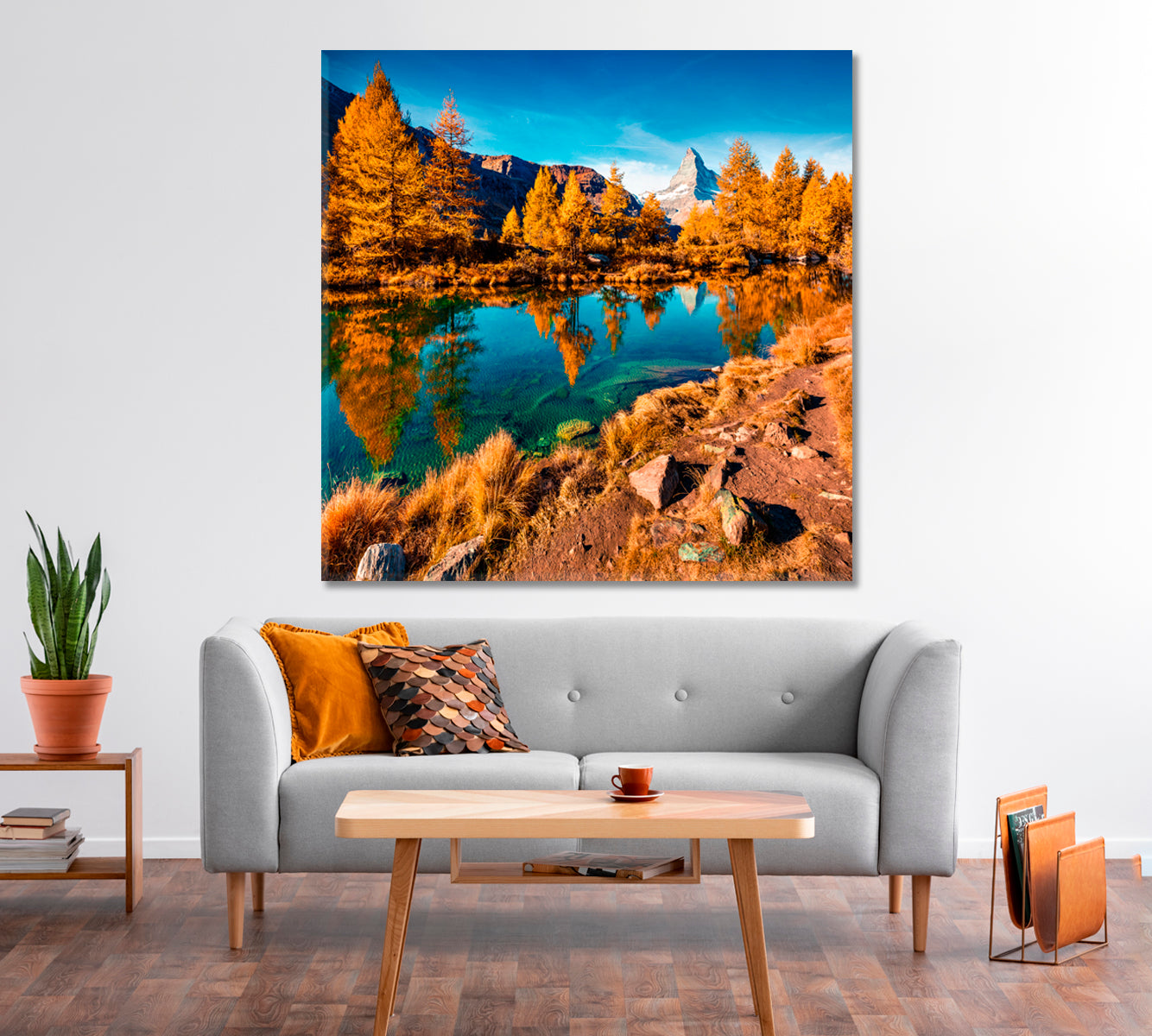 Autumn Morning on Lake Grindjisee Switzerland Canvas Print-Canvas Print-CetArt-1 panel-12x12 inches-CetArt