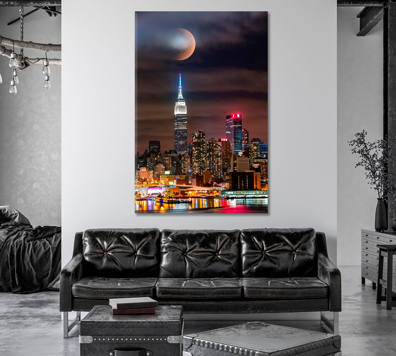 Lunar Eclipse above New York City Skyline Canvas Print-Canvas Print-CetArt-1 panel-16x24 inches-CetArt