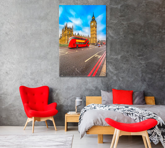 Double Decker Red Bus on London Street Canvas Print-Canvas Print-CetArt-1 panel-16x24 inches-CetArt