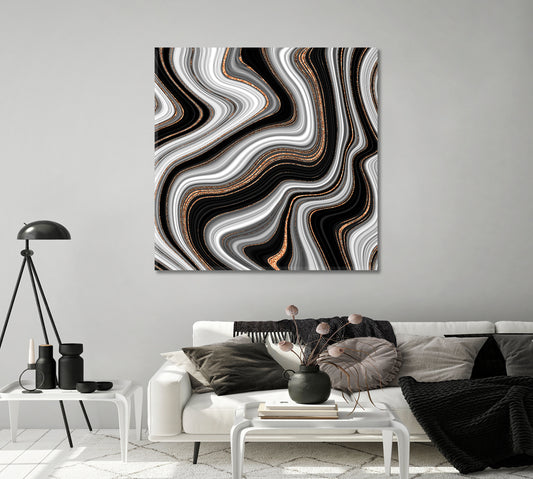 Abstract Liquid Marble Black White and Gold Canvas Print-Canvas Print-CetArt-1 panel-12x12 inches-CetArt