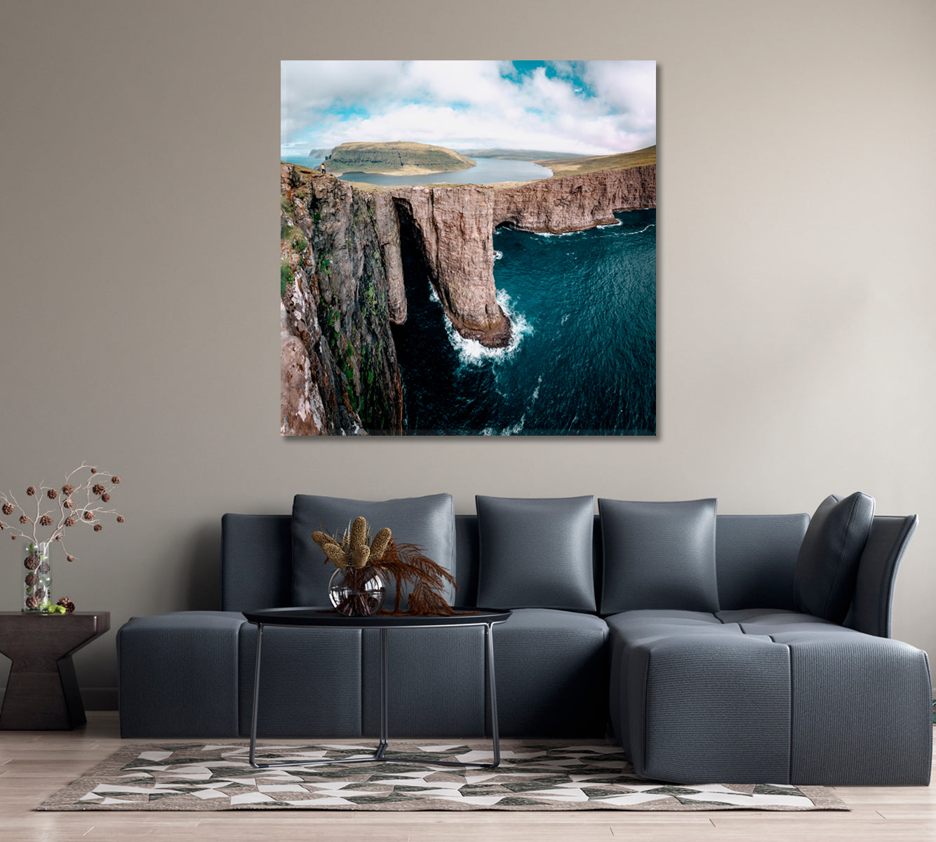 Sorvagsvatn Lake above Ocean Faroe Islands Canvas Print-Canvas Print-CetArt-1 panel-12x12 inches-CetArt