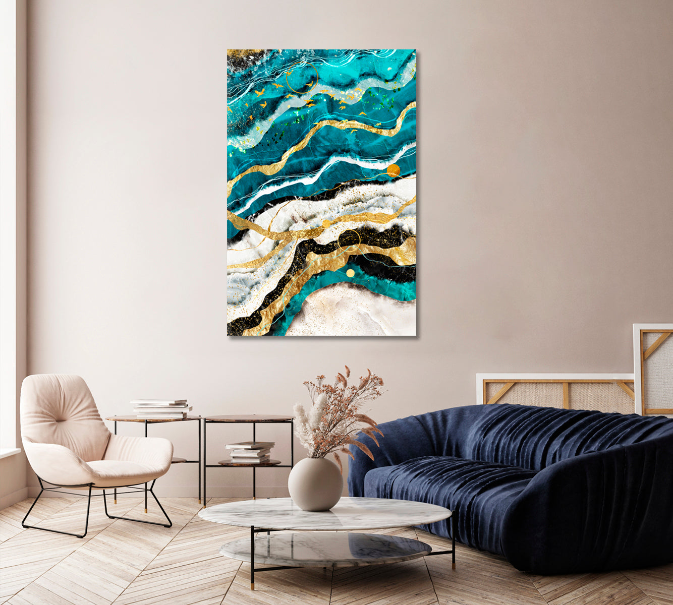 Abstract Blue Ocean Marble Pattern with Veins Canvas Print-Canvas Print-CetArt-1 panel-16x24 inches-CetArt