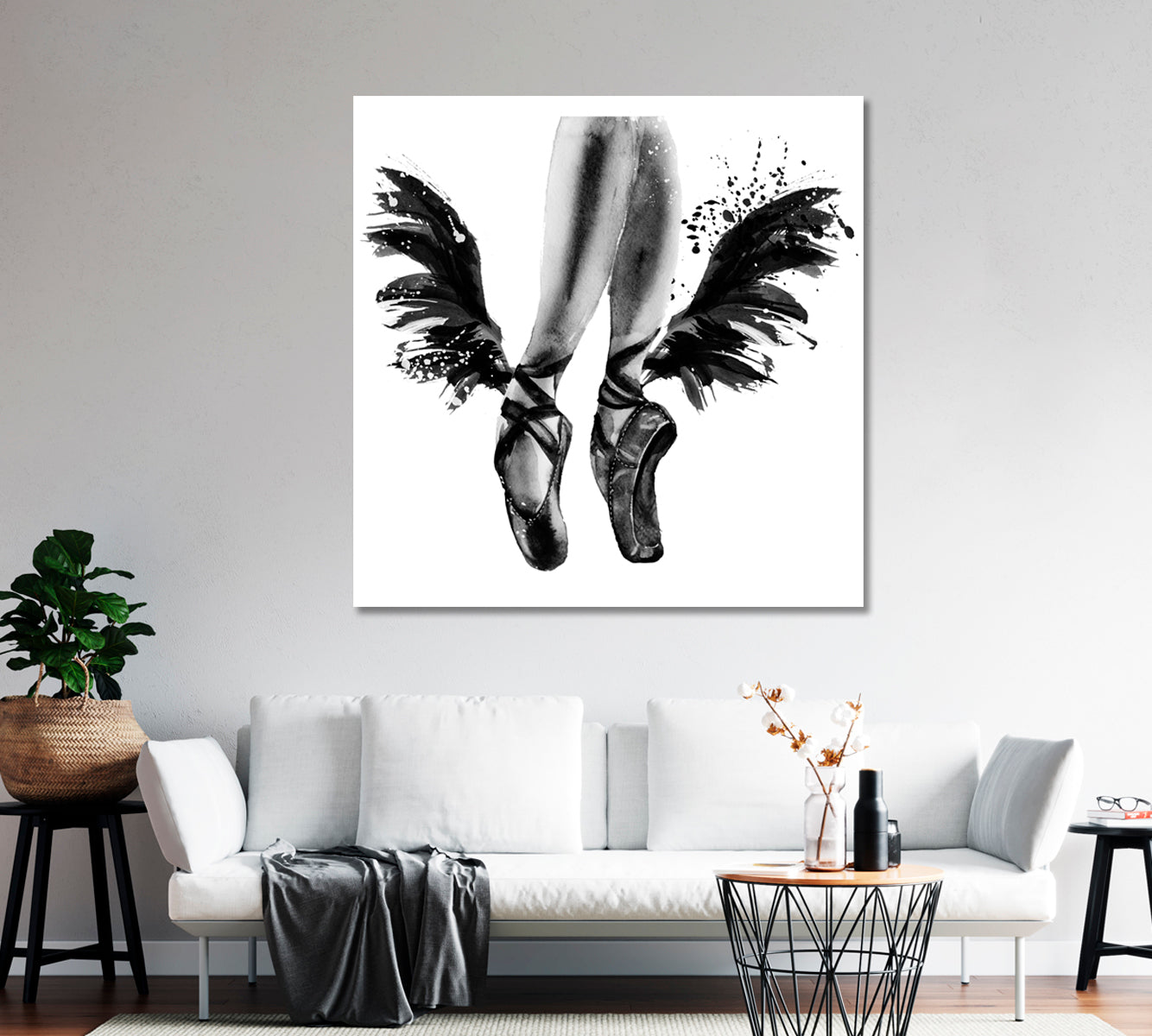 Watercolor Pointe Shoes with Wings Canvas Print-Canvas Print-CetArt-1 panel-12x12 inches-CetArt