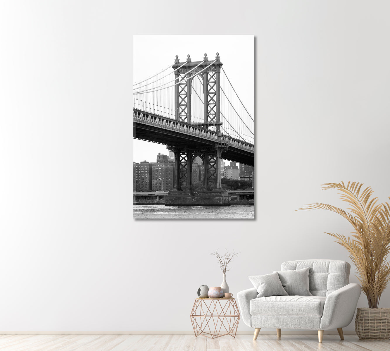 Manhattan Bridge and East River New York City Canvas Print-Canvas Print-CetArt-1 panel-16x24 inches-CetArt