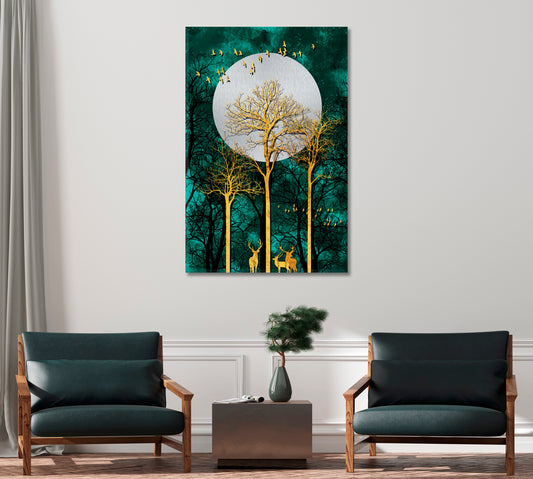 Luxurious Abstract Forest with Deer Canvas Print-Canvas Print-CetArt-1 panel-16x24 inches-CetArt