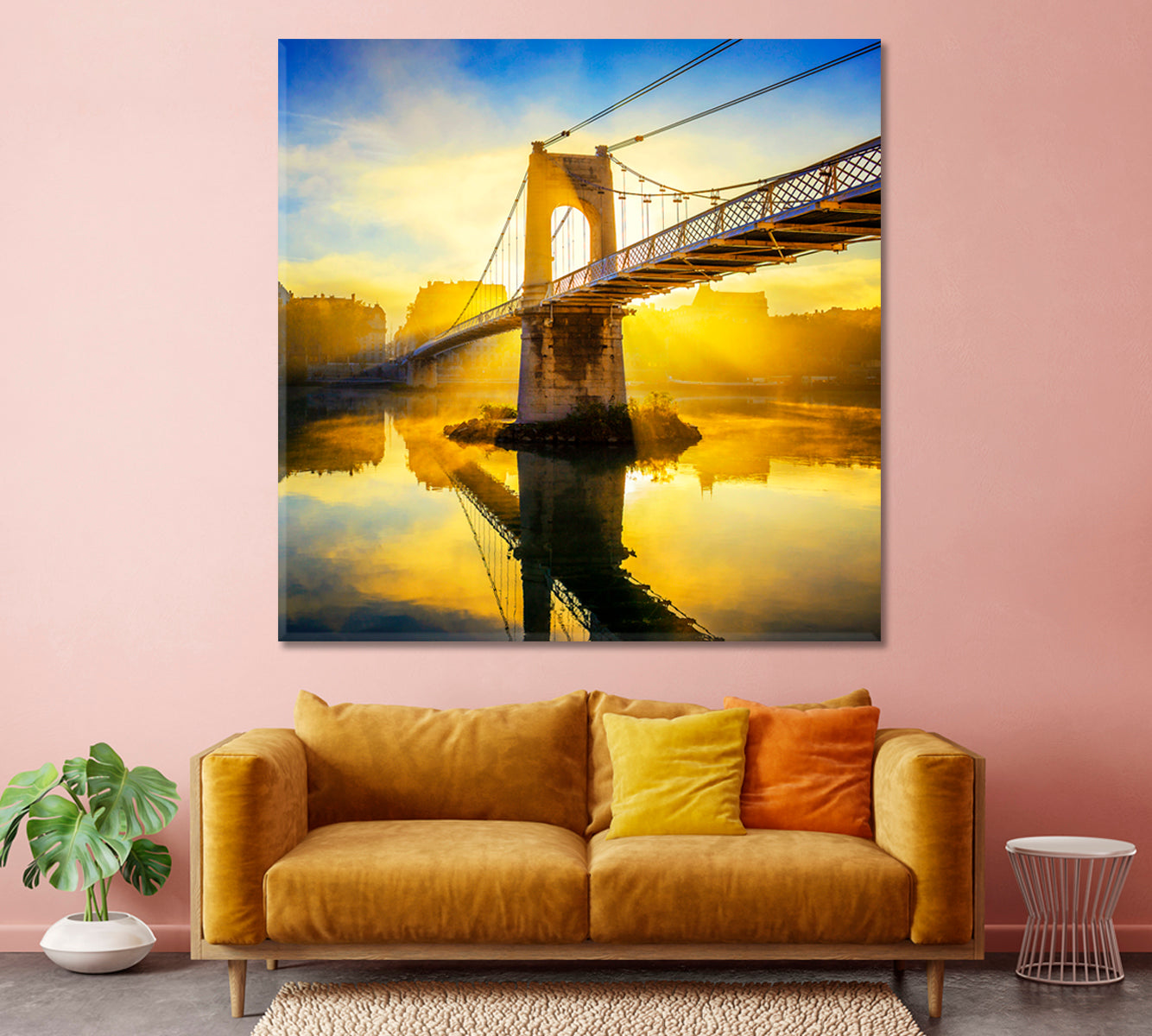 Sunrise Pedestrian Bridge Lyon France Canvas Print-Canvas Print-CetArt-1 panel-12x12 inches-CetArt