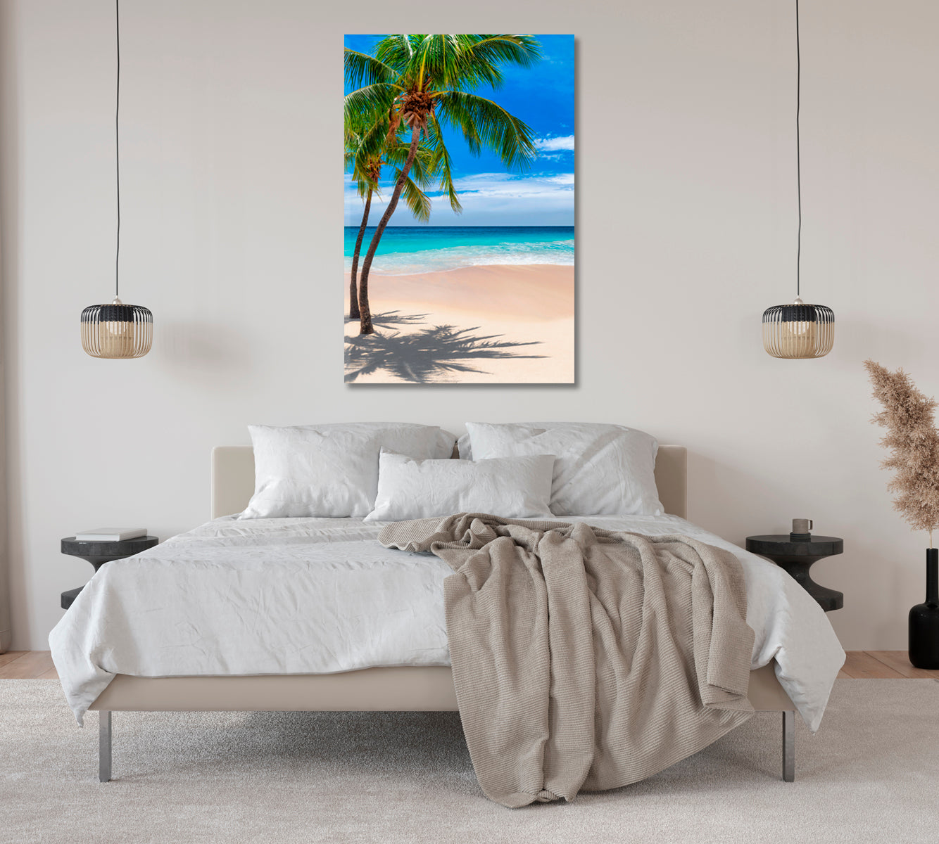 Beautiful Caribbean Paradise with Coconut Palms and Turquoise Sea Canvas Print-Canvas Print-CetArt-1 panel-16x24 inches-CetArt