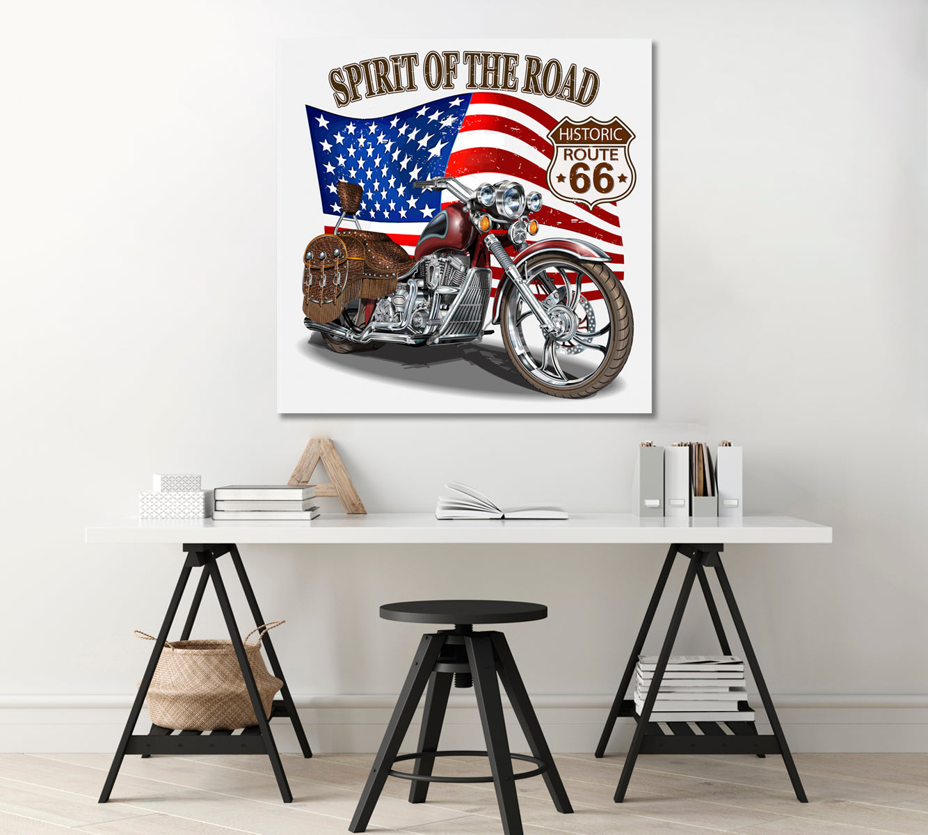 Vintage Route 66 Motorcycle Canvas Print-Canvas Print-CetArt-1 panel-12x12 inches-CetArt