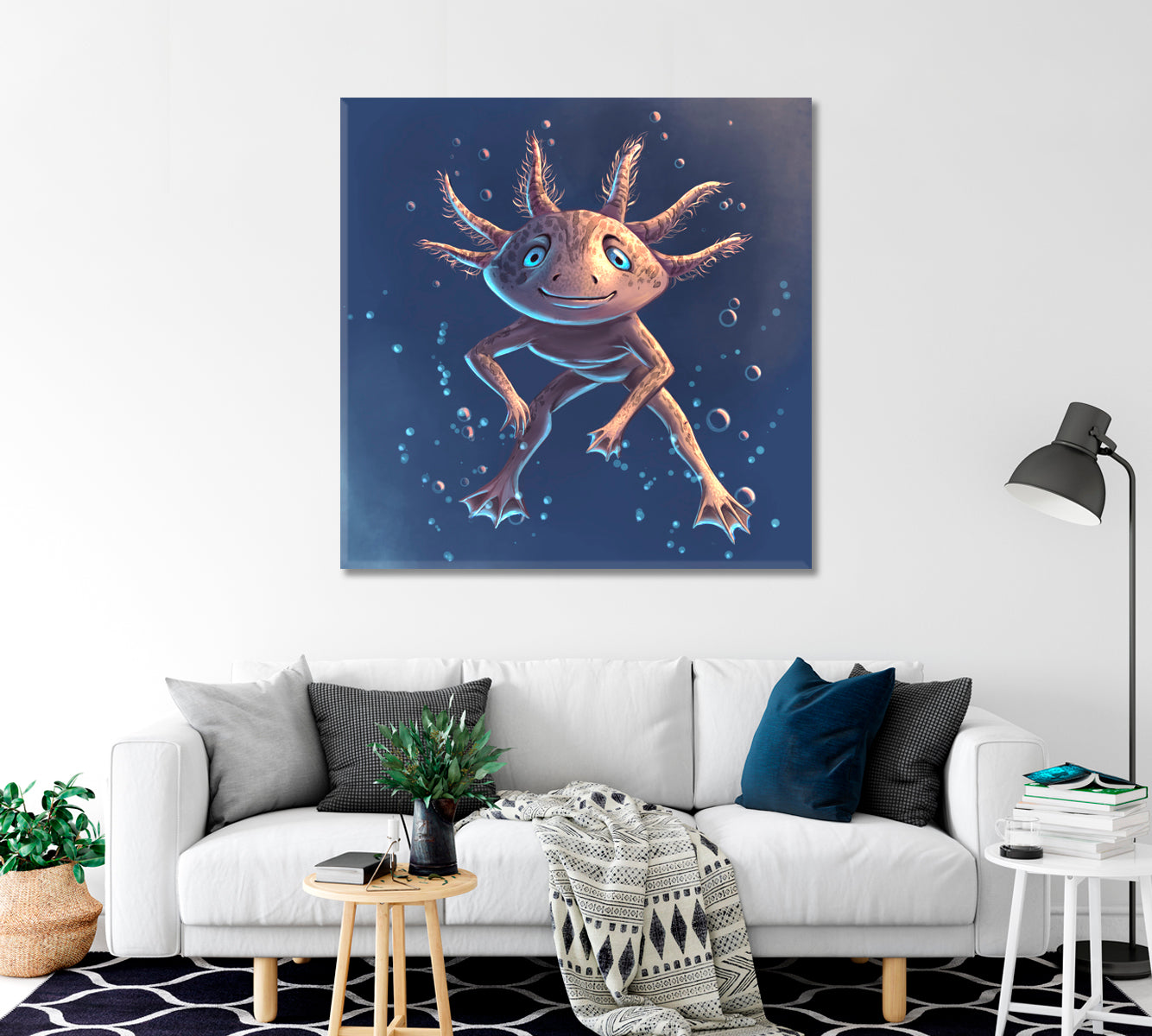 Cute Axolotl Canvas Print-Canvas Print-CetArt-1 panel-12x12 inches-CetArt