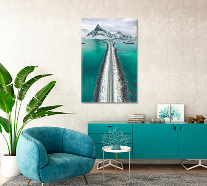 Ostend Mount And Asphalt Road Lofoten Islands Norway Canvas Print-Canvas Print-CetArt-1 panel-16x24 inches-CetArt