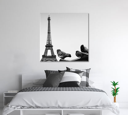 Pigeons Against Eiffel Tower Paris France Canvas Print-Canvas Print-CetArt-1 panel-12x12 inches-CetArt