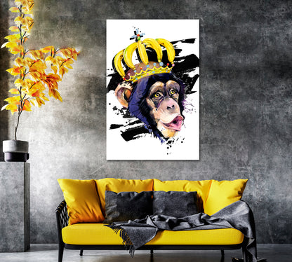 Funny Watercolor Monkey with Crown Canvas Print-Canvas Print-CetArt-1 panel-16x24 inches-CetArt