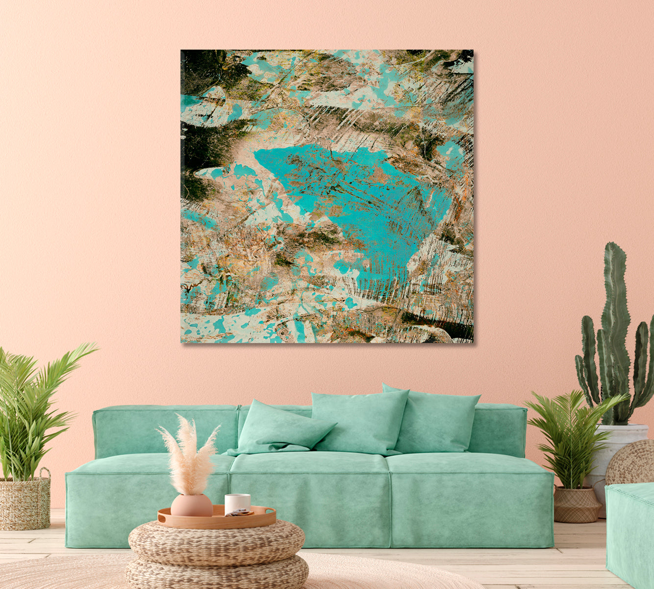 Abstract Brown and Turquoise Pattern Canvas Print-Canvas Print-CetArt-1 panel-12x12 inches-CetArt