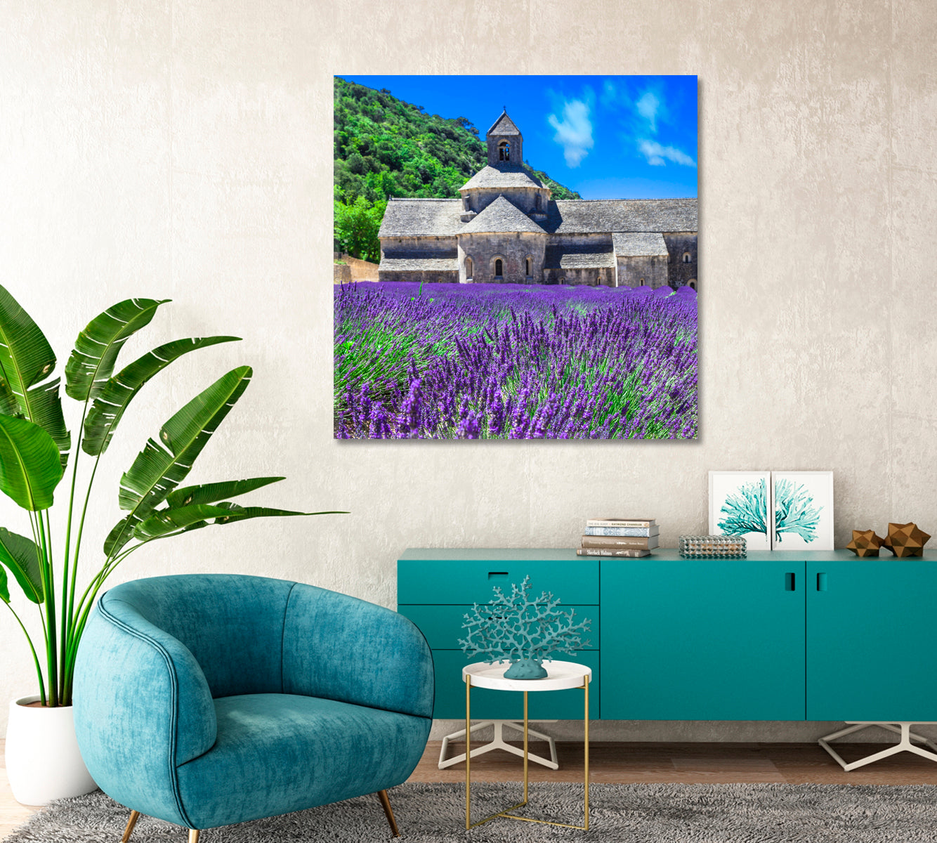 Notre-Dame de Senanque Abbey with Blooming Lavender Field Provence France Canvas Print-Canvas Print-CetArt-1 panel-12x12 inches-CetArt