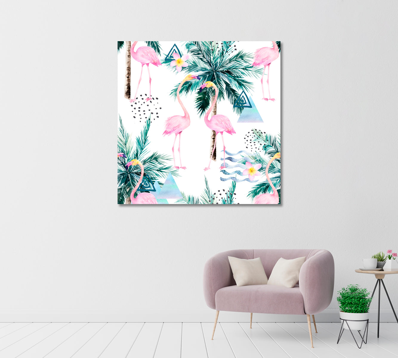 Abstract Coconut Palms with Flamingos Canvas Print-Canvas Print-CetArt-1 panel-12x12 inches-CetArt