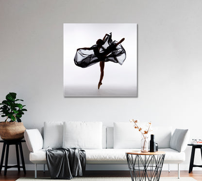 Stunning Ballerina Silhouette in Black Dress Canvas Print-Canvas Print-CetArt-1 panel-12x12 inches-CetArt