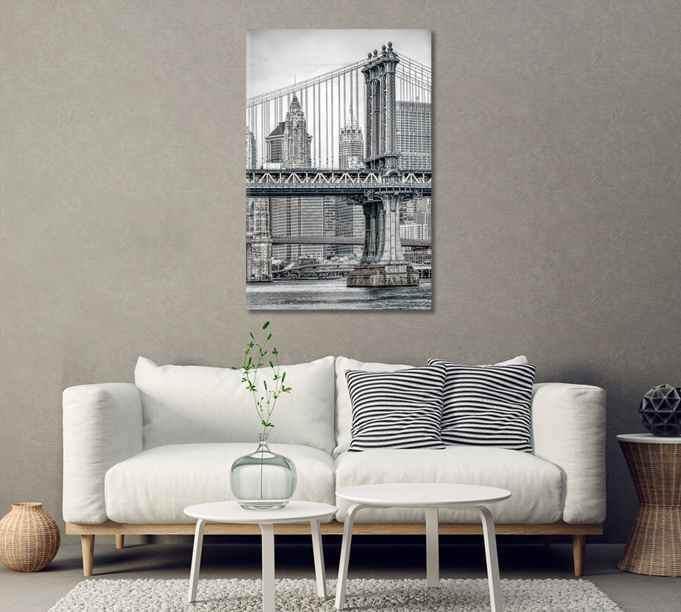 Manhattan Bridge New York in Black and White Canvas Print-Canvas Print-CetArt-1 panel-16x24 inches-CetArt