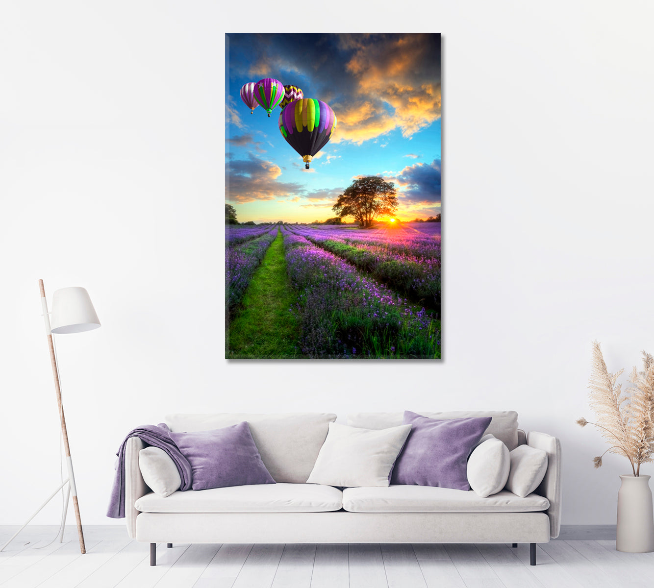 Balloons over Lavender Fields in Sunset Canvas Print-Canvas Print-CetArt-1 panel-16x24 inches-CetArt