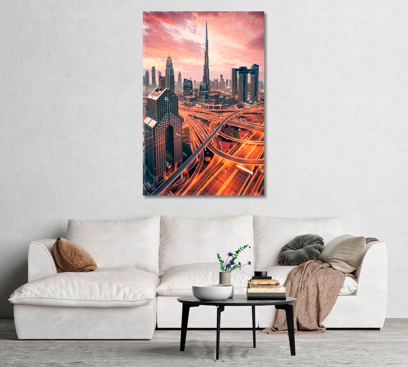 Dubai Skyscrapers and Illuminated Highway UAE Canvas Print-Canvas Print-CetArt-1 panel-16x24 inches-CetArt