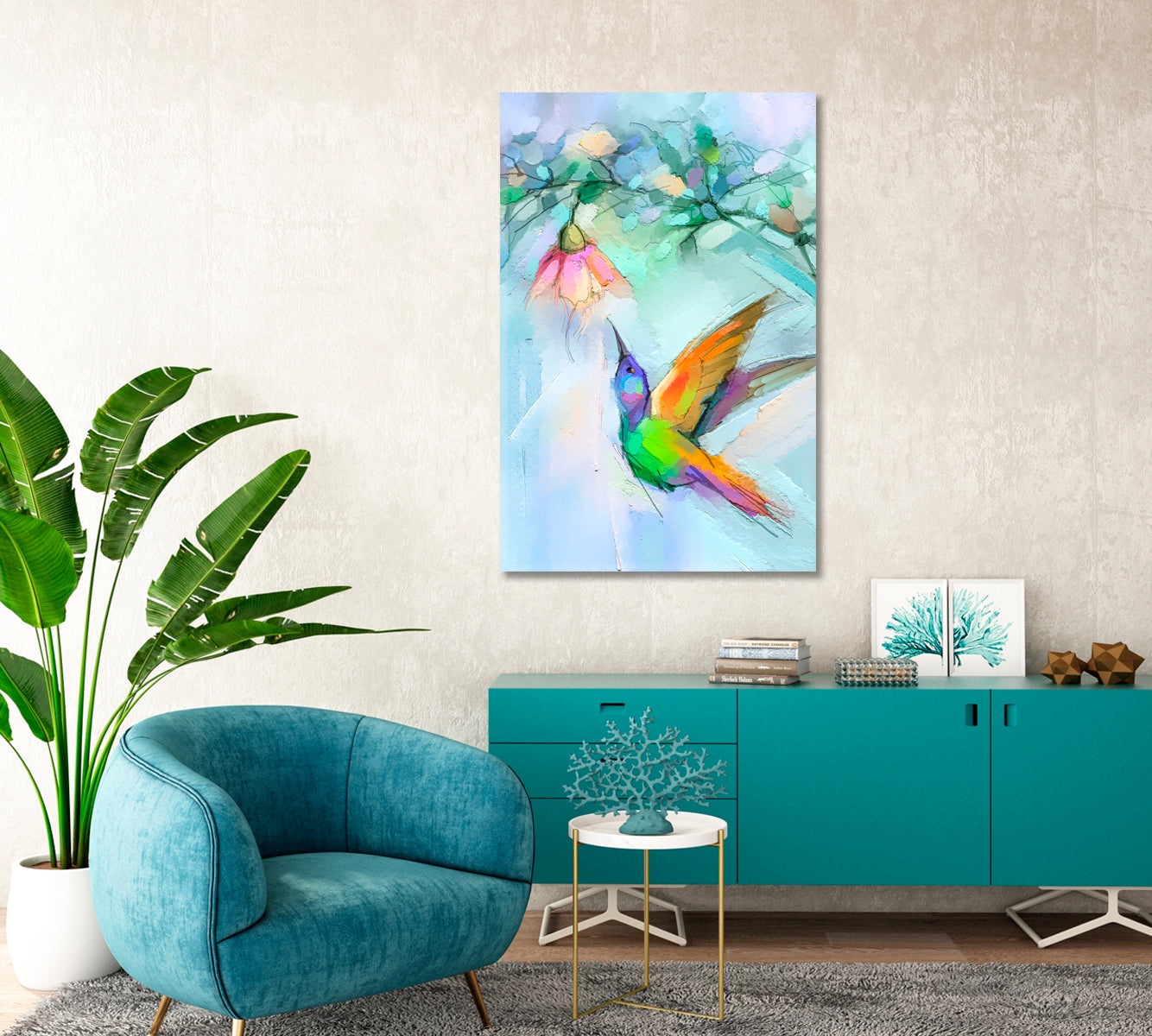 Abstract Colorful Hummingbird Canvas Print-Canvas Print-CetArt-1 panel-16x24 inches-CetArt