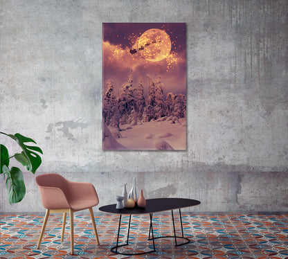 Santa Claus Flying Over Winter Forest Canvas Print-Canvas Print-CetArt-1 panel-16x24 inches-CetArt