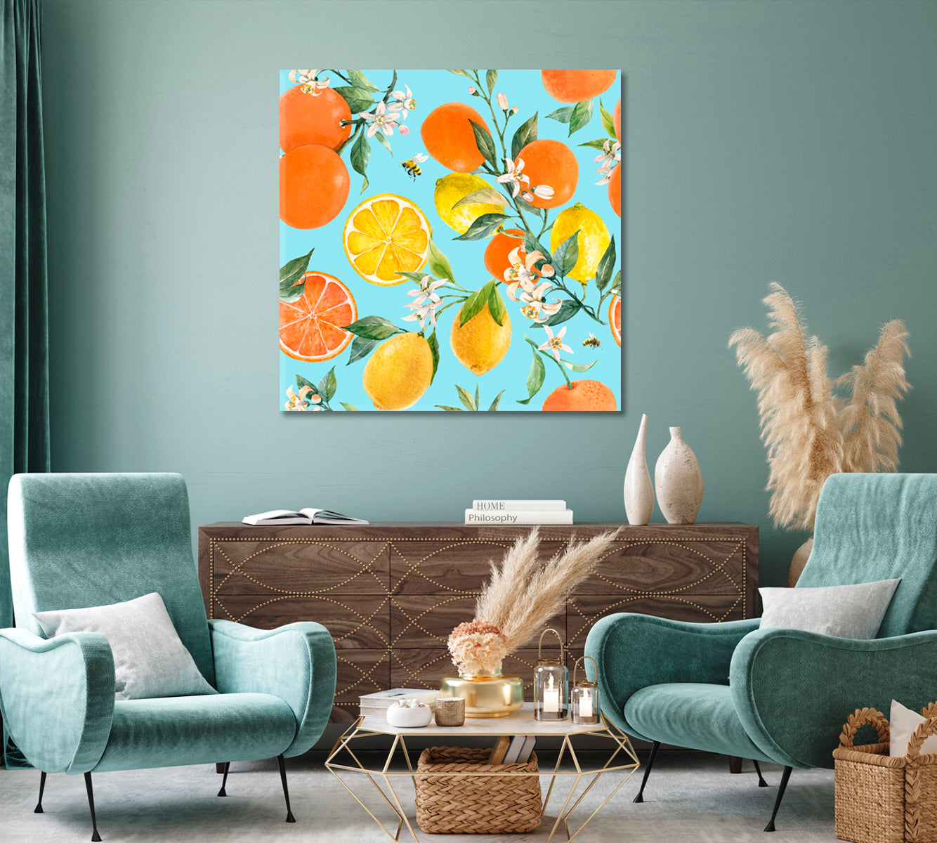 Orange Lemon Grapefruit Fruits Canvas Print-Canvas Print-CetArt-1 panel-12x12 inches-CetArt