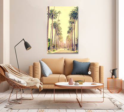 Beverly Hills Street with Palm Trees at Sunset Los Angeles Canvas Print-Canvas Print-CetArt-1 panel-16x24 inches-CetArt