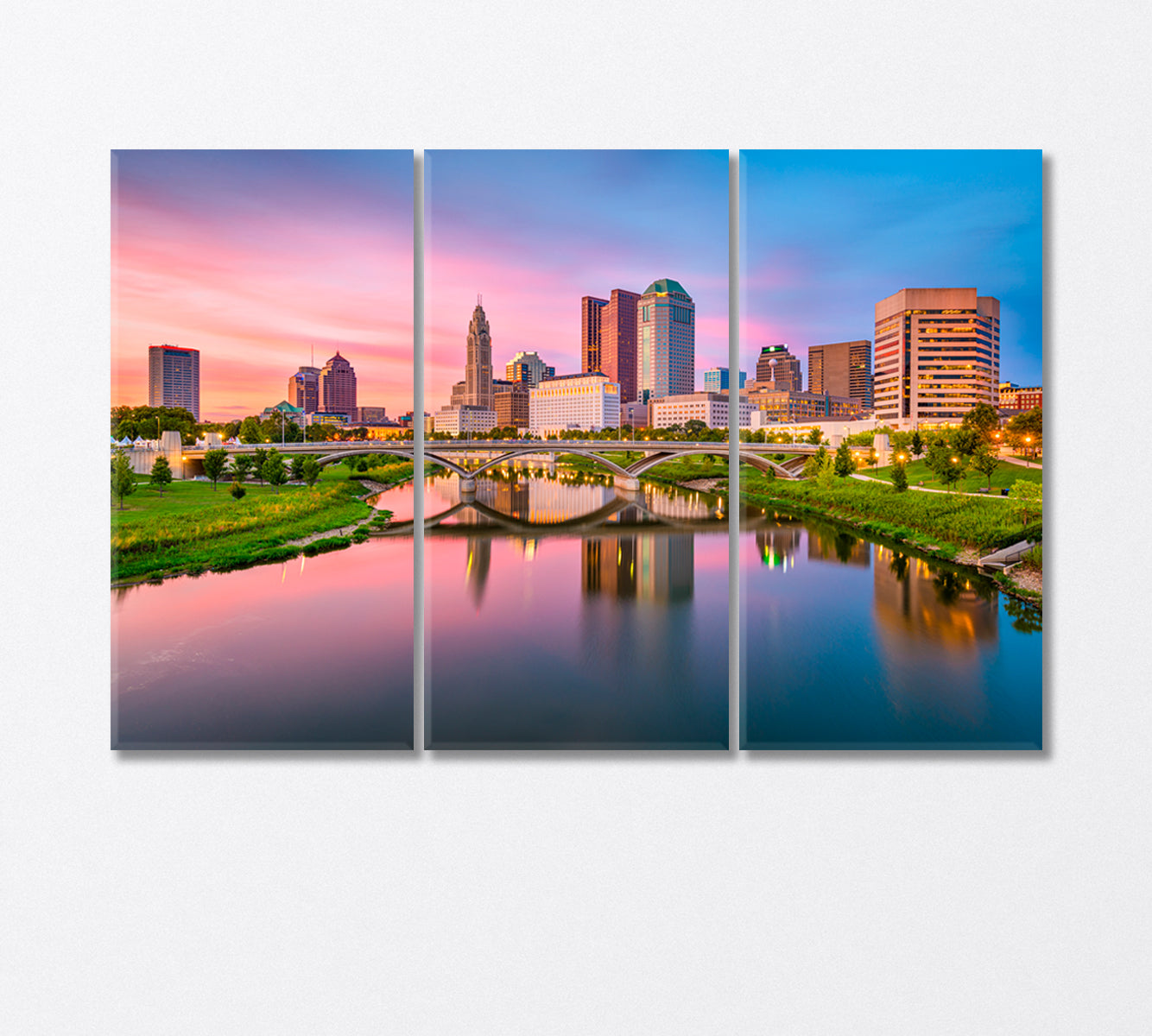 Columbus City on the Sayoto River USA Canvas Print-Canvas Print-CetArt-3 Panels-36x24 inches-CetArt