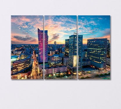 Warsaw City with Modern Skyscrapers at Sunset Canvas Print-Canvas Print-CetArt-3 Panels-36x24 inches-CetArt