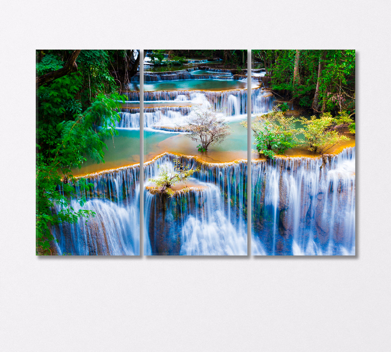 Huay Mae Khamin Waterfalls in National Park of Thailand Canvas Print-Canvas Print-CetArt-3 Panels-36x24 inches-CetArt