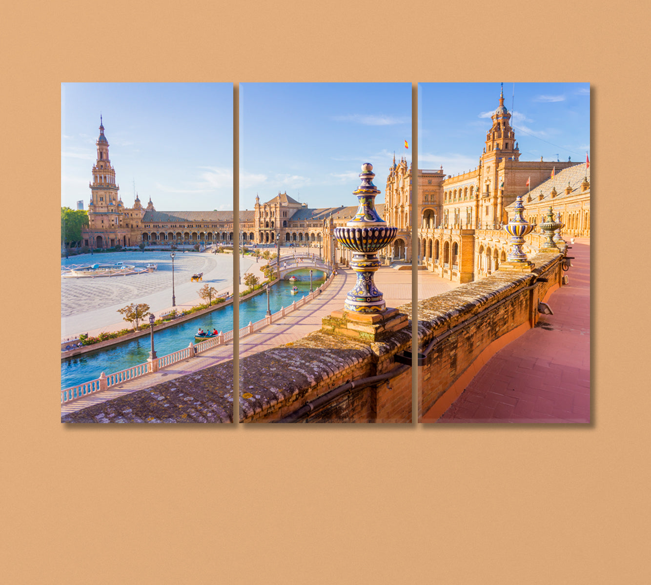 Splendid Plaza of Spain in a Neo Moorish Style Canvas Print-Canvas Print-CetArt-3 Panels-36x24 inches-CetArt