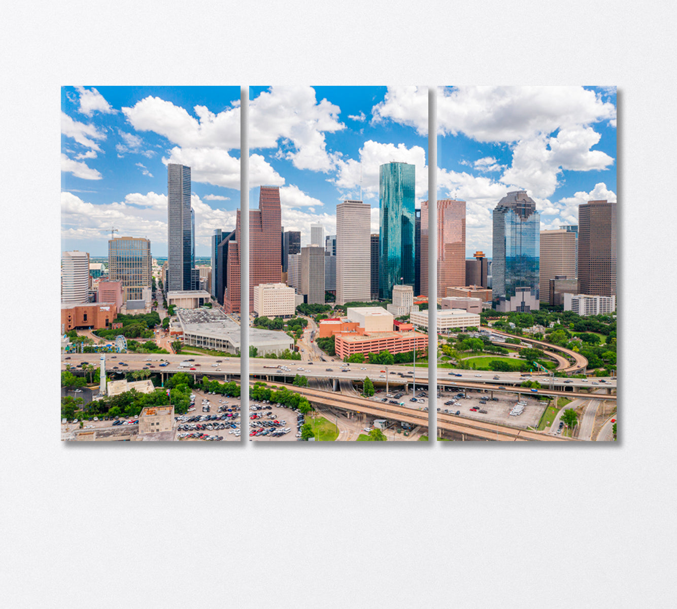 Houston Cityscape with Highway Traffic USA Canvas Print-Canvas Print-CetArt-3 Panels-36x24 inches-CetArt