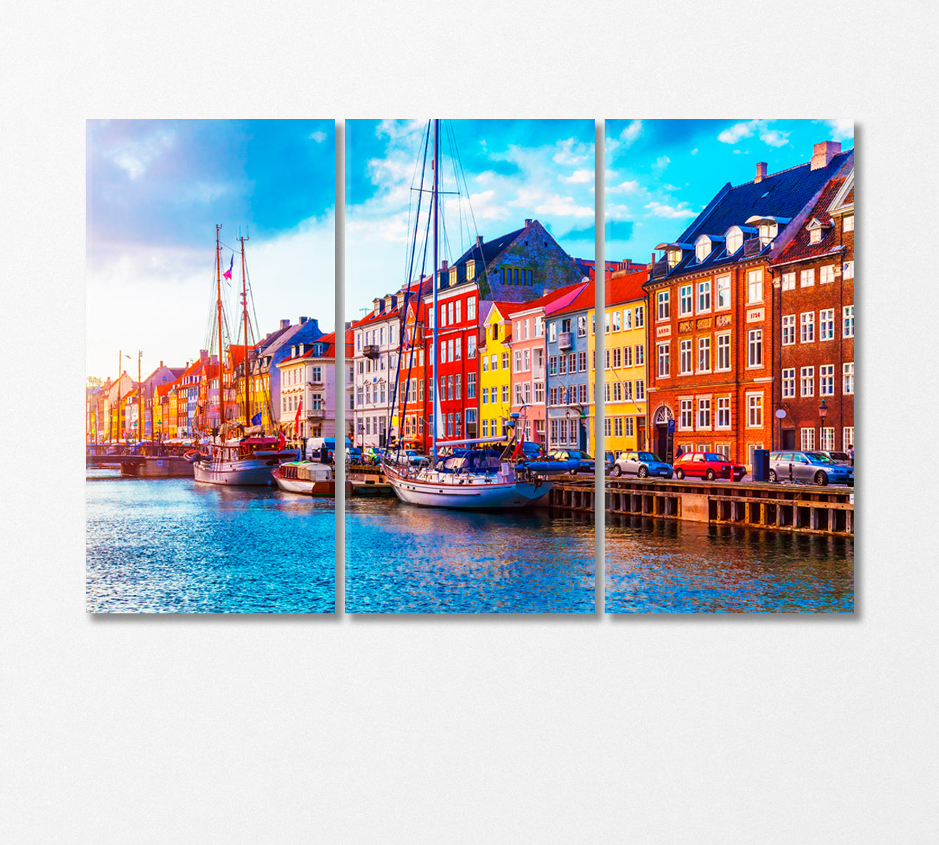 Nyhavn Pier with Colored Buildings and Ships Denmark Canvas Print-Canvas Print-CetArt-3 Panels-36x24 inches-CetArt