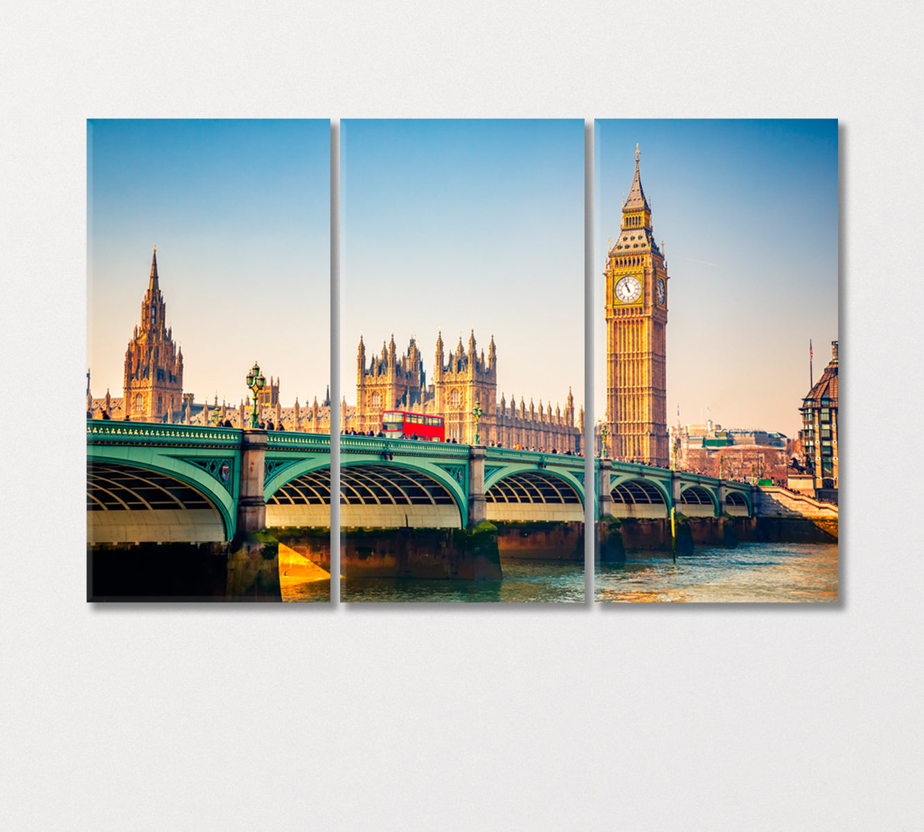 Big Ben and Westminster Bridge in London UK Canvas Print-Canvas Print-CetArt-3 Panels-36x24 inches-CetArt