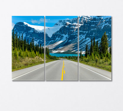 Road to the Rocky Snow Сapped Mountains Banff Park Canada Canvas Print-Canvas Print-CetArt-3 Panels-36x24 inches-CetArt