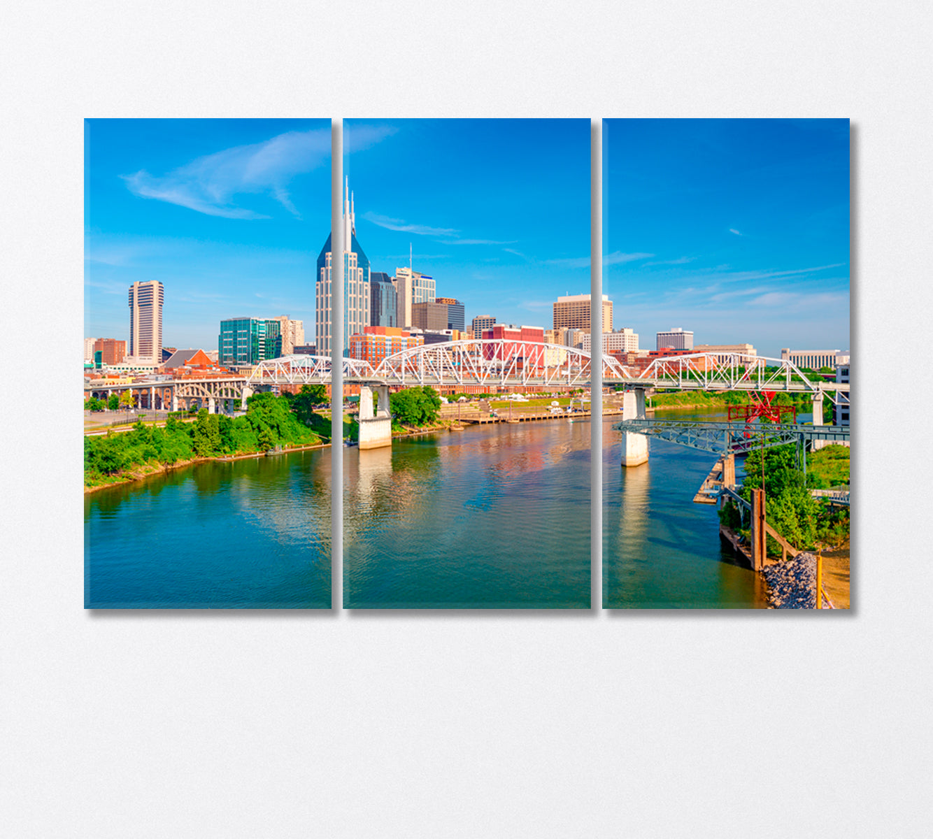 Nashville City on the Cumberland River USA Canvas Print-Canvas Print-CetArt-3 Panels-36x24 inches-CetArt