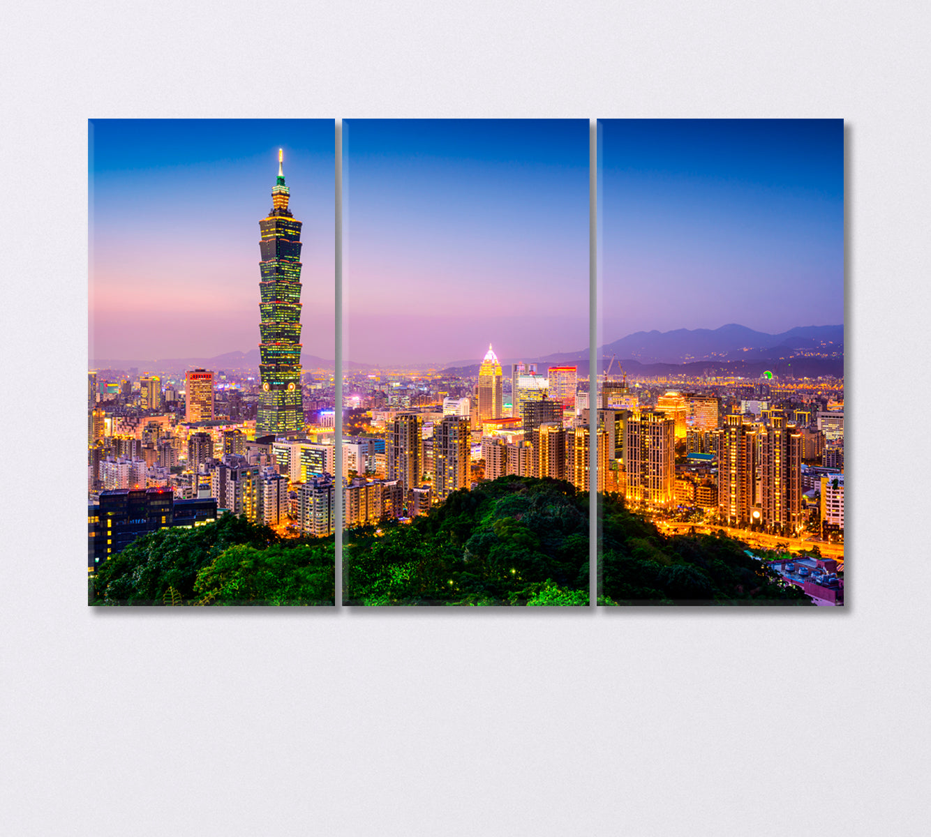 Taipei City at Dusk Taiwan Canvas Print-Canvas Print-CetArt-3 Panels-36x24 inches-CetArt