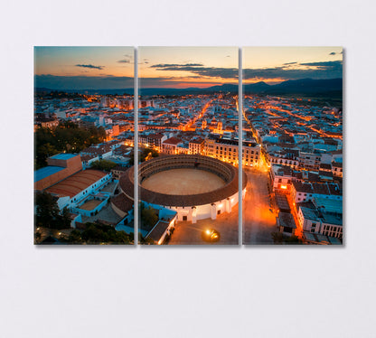 Plaza De Toros De Ronda Aerial View at Night Spain Canvas Print-Canvas Print-CetArt-3 Panels-36x24 inches-CetArt