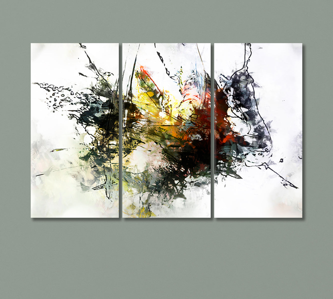 Splashing Yellow Black and Red Ink Canvas Print-Canvas Print-CetArt-3 Panels-36x24 inches-CetArt