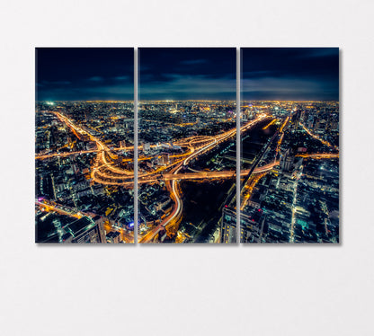 Bangkok Cityscape at Night Thailand Canvas Print-Canvas Print-CetArt-3 Panels-36x24 inches-CetArt