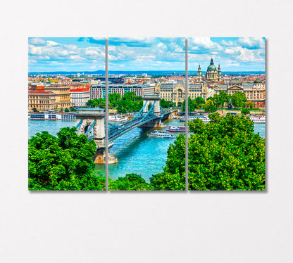 Budapest City and Chain Bridge Hungary Canvas Print-Canvas Print-CetArt-3 Panels-36x24 inches-CetArt