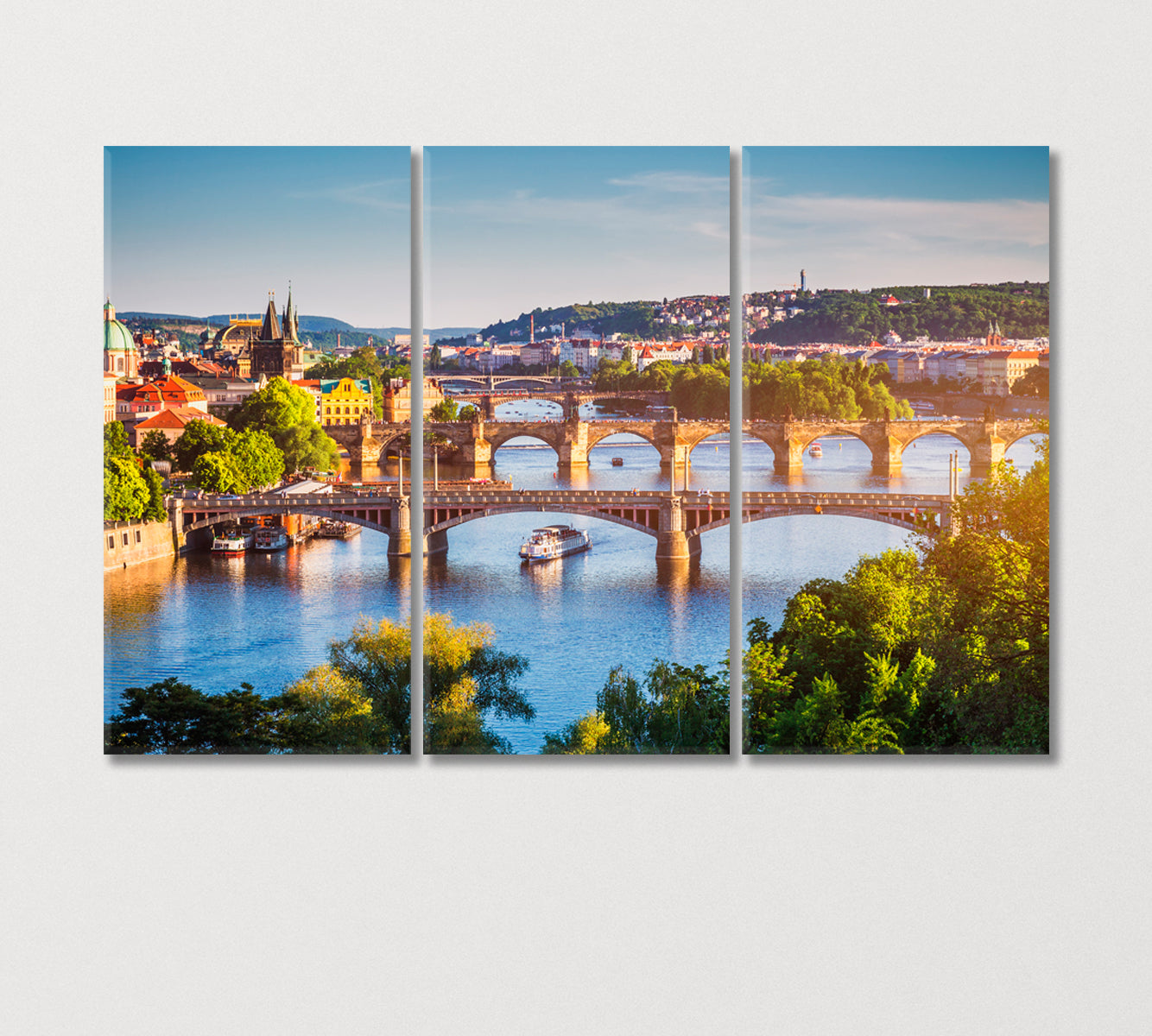 Charles Bridge at Sunset Prague Canvas Print-Canvas Print-CetArt-3 Panels-36x24 inches-CetArt