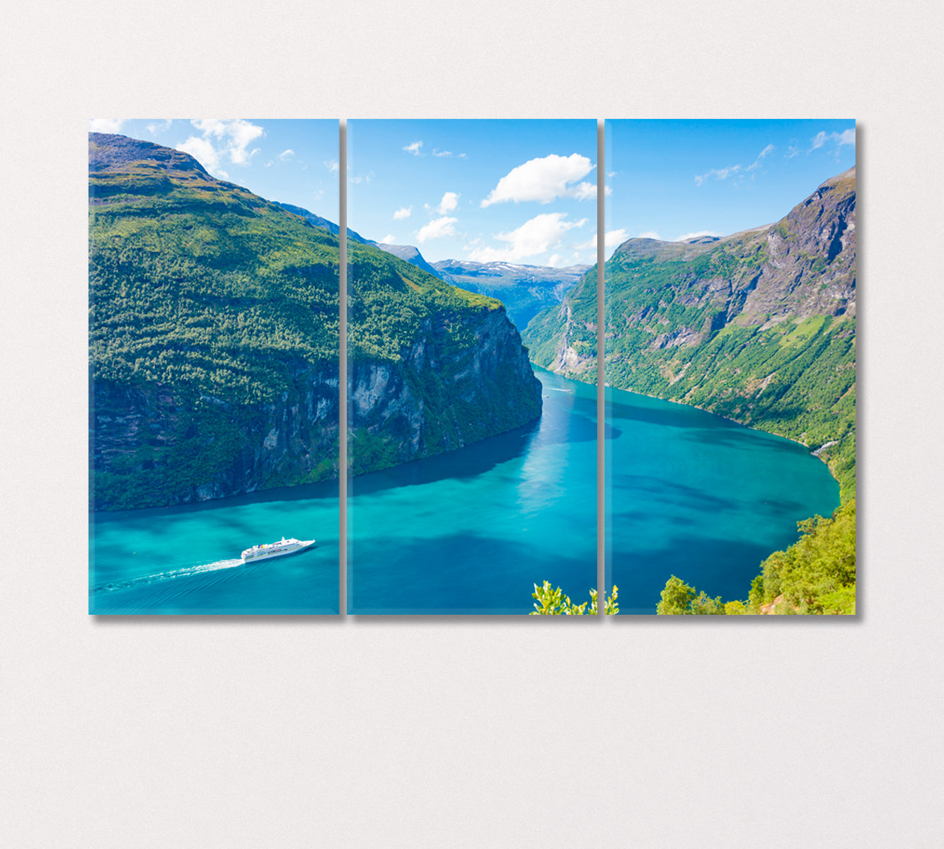 Geiranger Fjord with Cruise Ship Norway Canvas Print-Canvas Print-CetArt-3 Panels-36x24 inches-CetArt