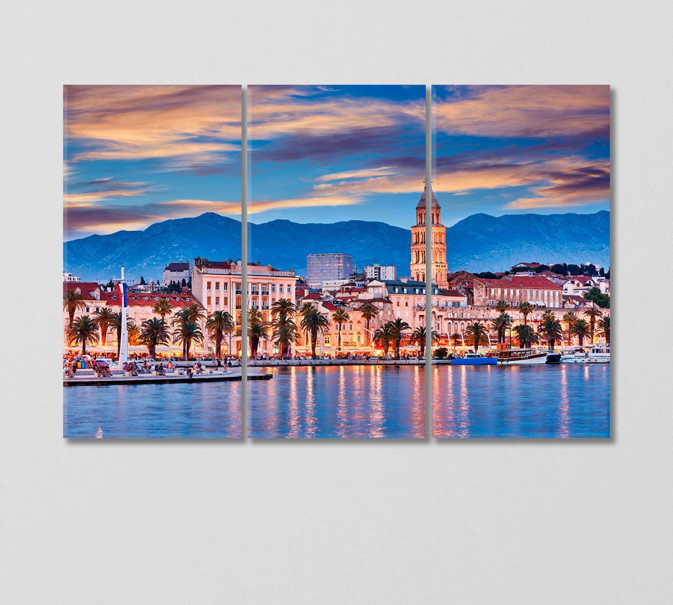 Night City Split Croatia Canvas Print-Canvas Print-CetArt-3 Panels-36x24 inches-CetArt