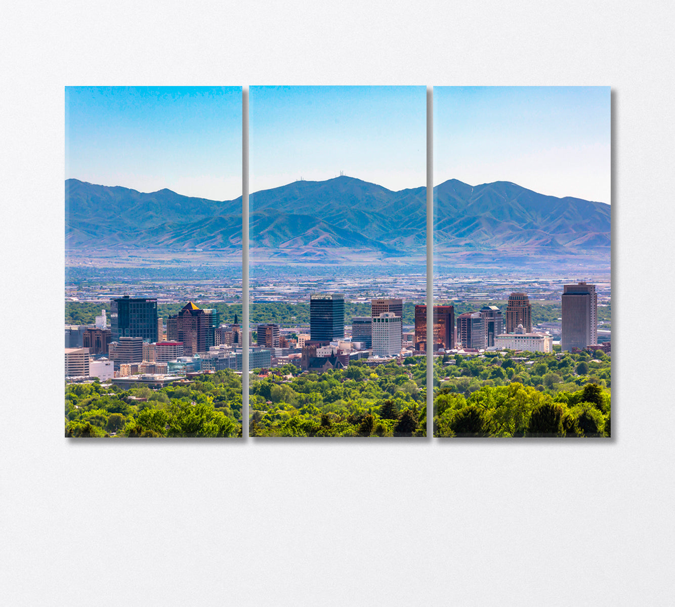 Salt Lake City and Wasatch Mountain Peaks USA Canvas Print-Canvas Print-CetArt-3 Panels-36x24 inches-CetArt