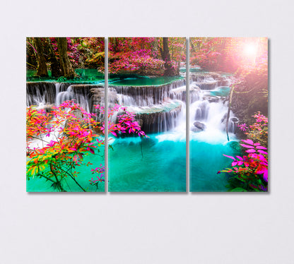 Huay Mae Khamin Waterfall in Forest Kanchanaburi Canvas Print-Canvas Print-CetArt-3 Panels-36x24 inches-CetArt