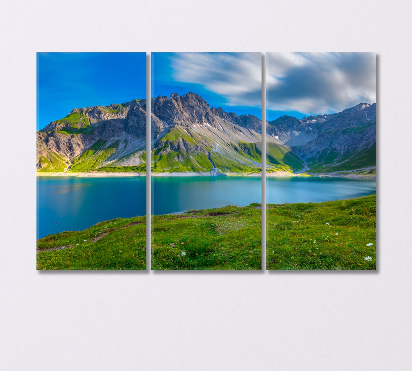 Blue Clouds over Lake Lunersee Austria Canvas Print-Canvas Print-CetArt-3 Panels-36x24 inches-CetArt