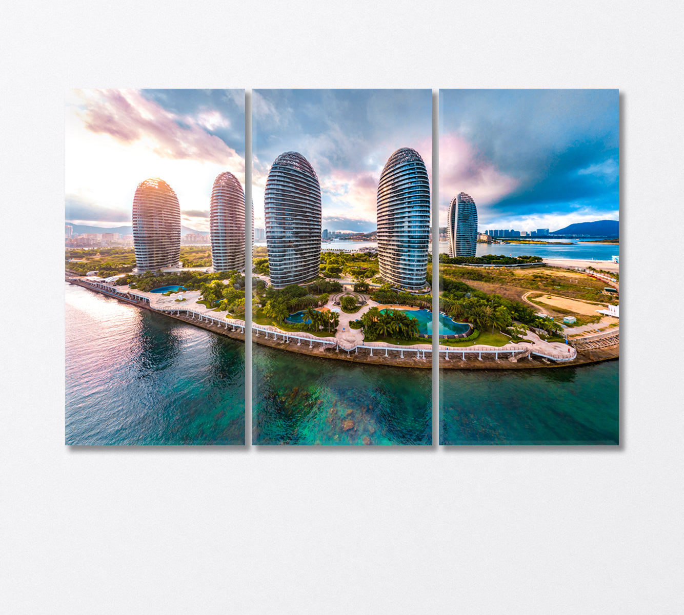 Modern Architecture Buildings on Sanya Phoenix Island China Canvas Print-Canvas Print-CetArt-3 Panels-36x24 inches-CetArt