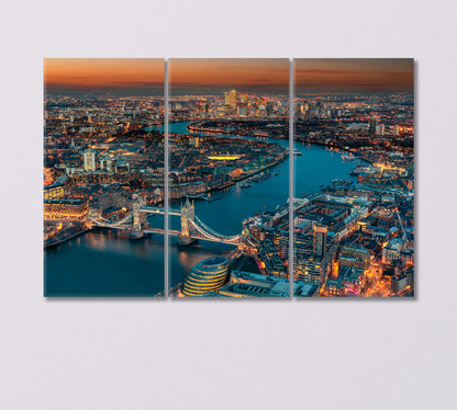 Aerial View of London at Night Canvas Print-Canvas Print-CetArt-3 Panels-36x24 inches-CetArt