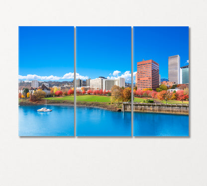 Portland Cityscape with Willamette River Canvas Print-Canvas Print-CetArt-3 Panels-36x24 inches-CetArt